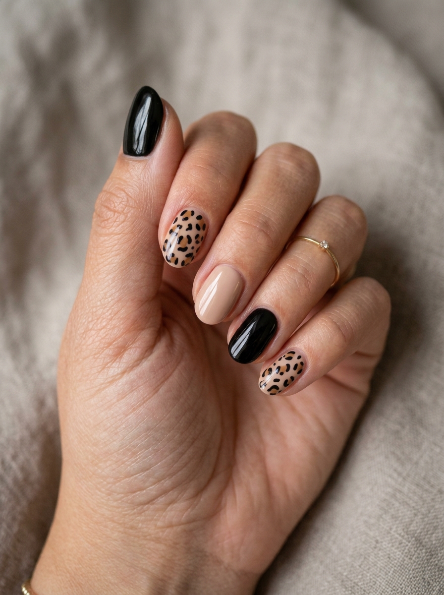 Black and Nude Leo Nails als Leo Nägel Inspiration 2026